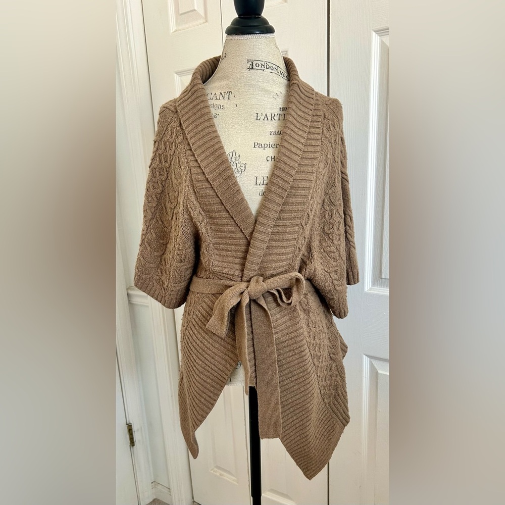 LOFT Cable Knit Shawl Collar Belted Cardigan - Taupe